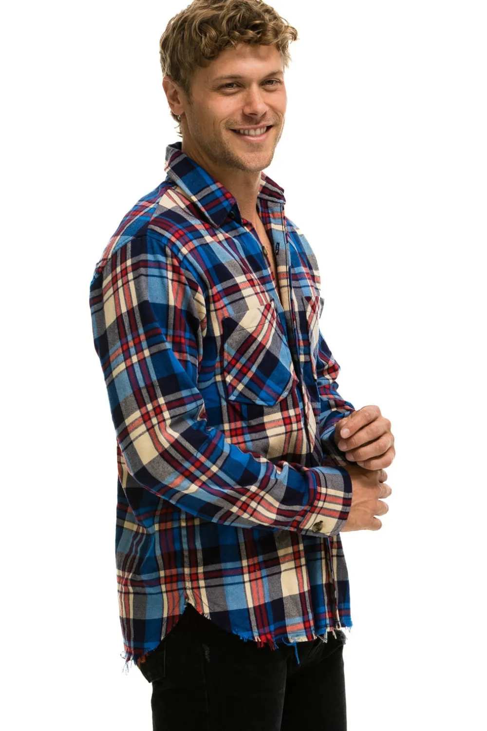 Tees | Aviator Nation PLAID FLANNEL LIGHT WEIGHT UNISEX WESTERN SHIRT - PATRIOT PLAID PATRIOTPLAID