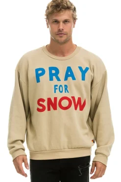Sweatshirts | Sweatshirts | Aviator Nation PRAY FOR SNOW RELAXED CREW SWEATSHIRT - SAND