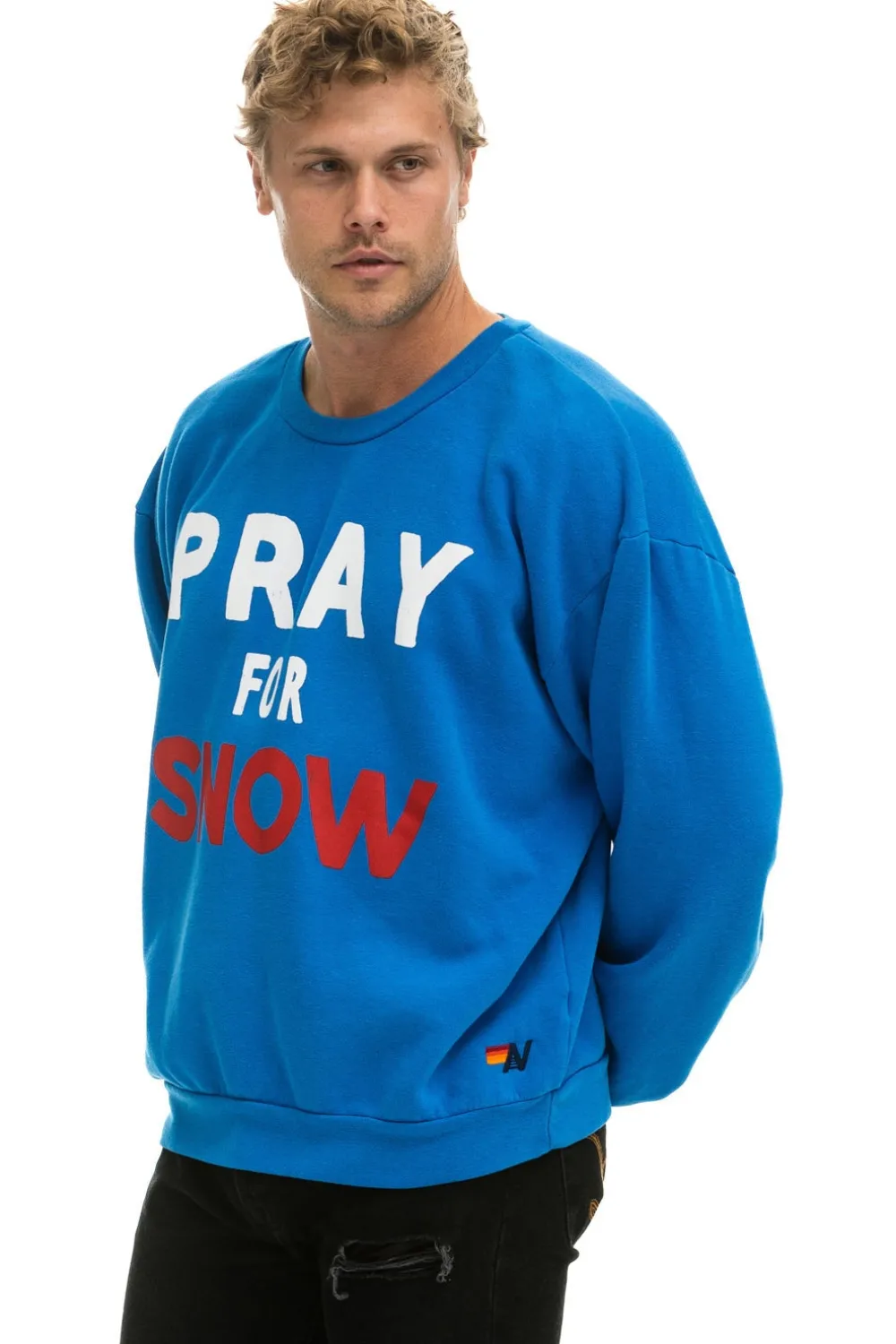 Sweatshirts | Sweatshirts | Aviator Nation PRAY FOR SNOW RELAXED CREW SWEATSHIRT - OCEAN