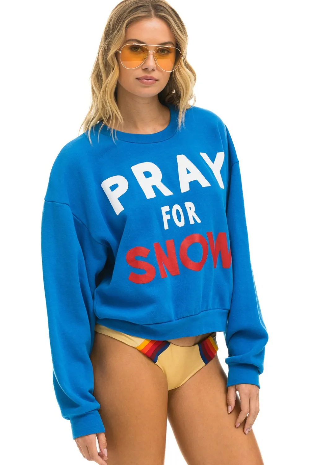 Sweatshirts | Sweatshirts | Aviator Nation PRAY FOR SNOW RELAXED CREW SWEATSHIRT - OCEAN