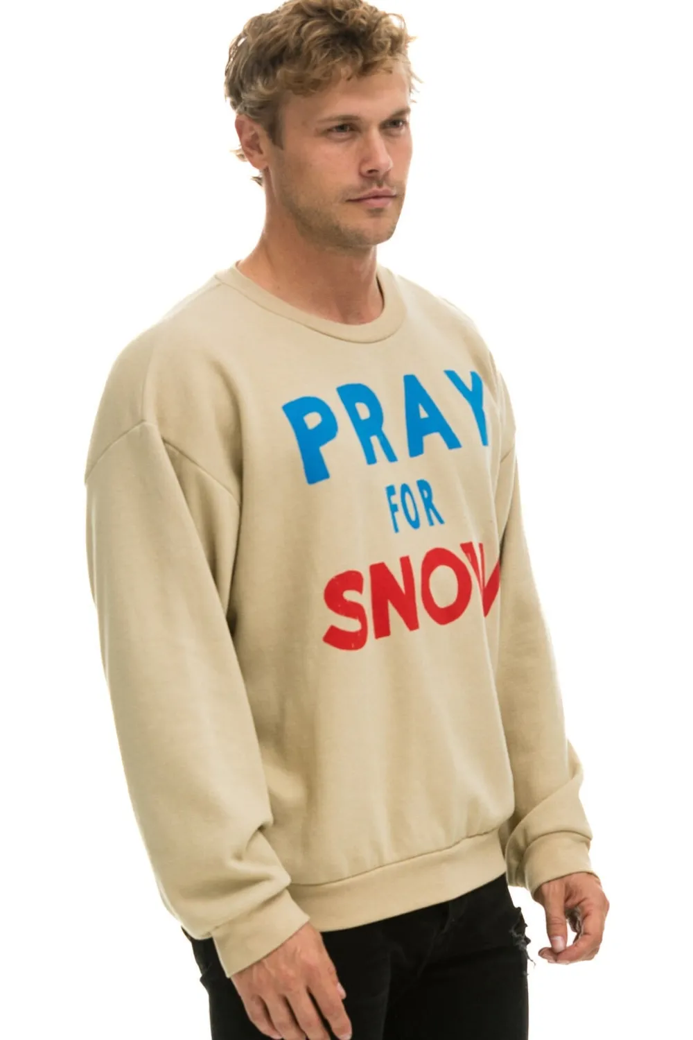 Sweatshirts | Sweatshirts | Aviator Nation PRAY FOR SNOW RELAXED CREW SWEATSHIRT - SAND