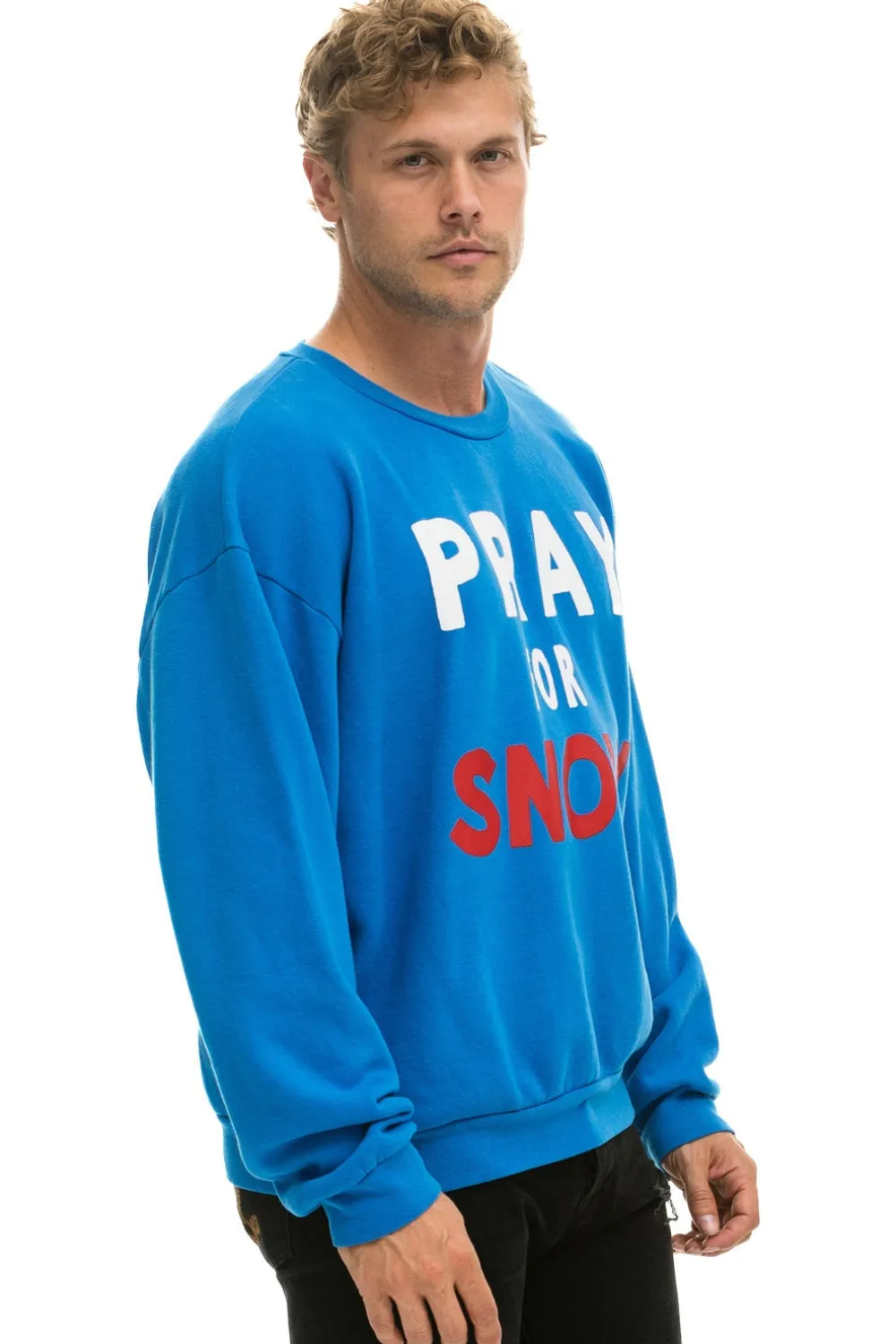 Sweatshirts | Sweatshirts | Aviator Nation PRAY FOR SNOW RELAXED CREW SWEATSHIRT - OCEAN