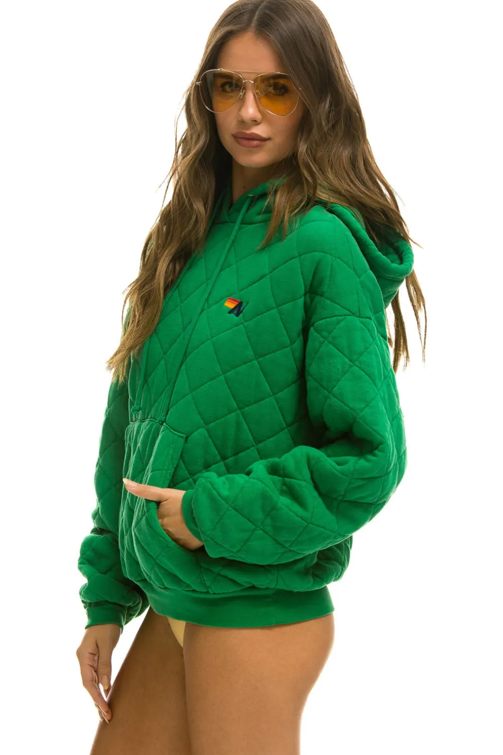 Hoodies | Hoodies | Aviator Nation QUILTED RELAXED PULLOVER HOODIE - KELLY GREEN KELLYGREEN