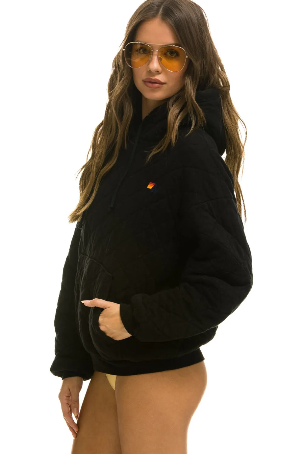 Hoodies | Hoodies | Aviator Nation QUILTED RELAXED PULLOVER HOODIE - BLACK