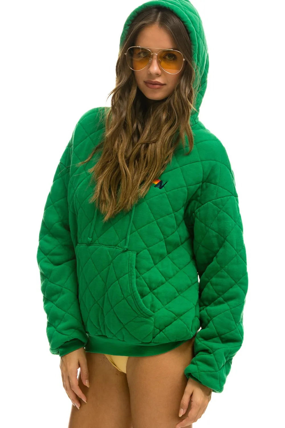 Hoodies | Hoodies | Aviator Nation QUILTED RELAXED PULLOVER HOODIE - KELLY GREEN KELLYGREEN
