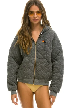 Hoodies | Hoodies | Aviator Nation QUILTED ZIP HOODIE RELAXED - HEATHER GREY HEATHERGREY