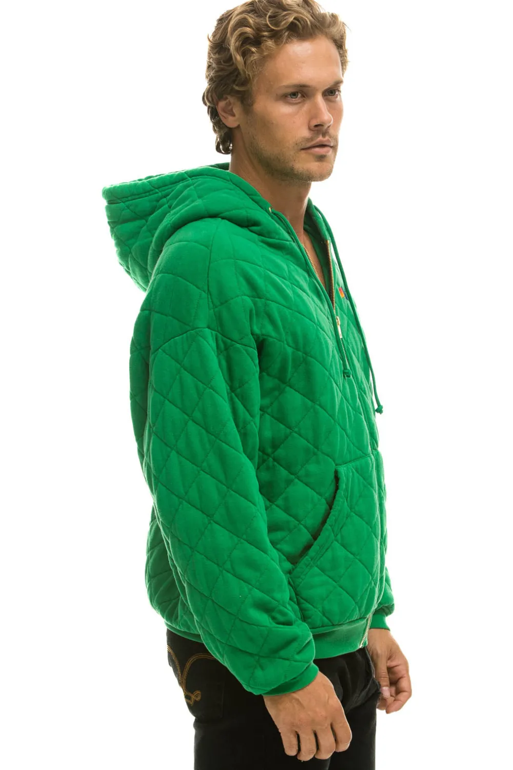 Hoodies | Hoodies | Aviator Nation QUILTED ZIP HOODIE RELAXED - KELLY GREEN KELLYGREEN