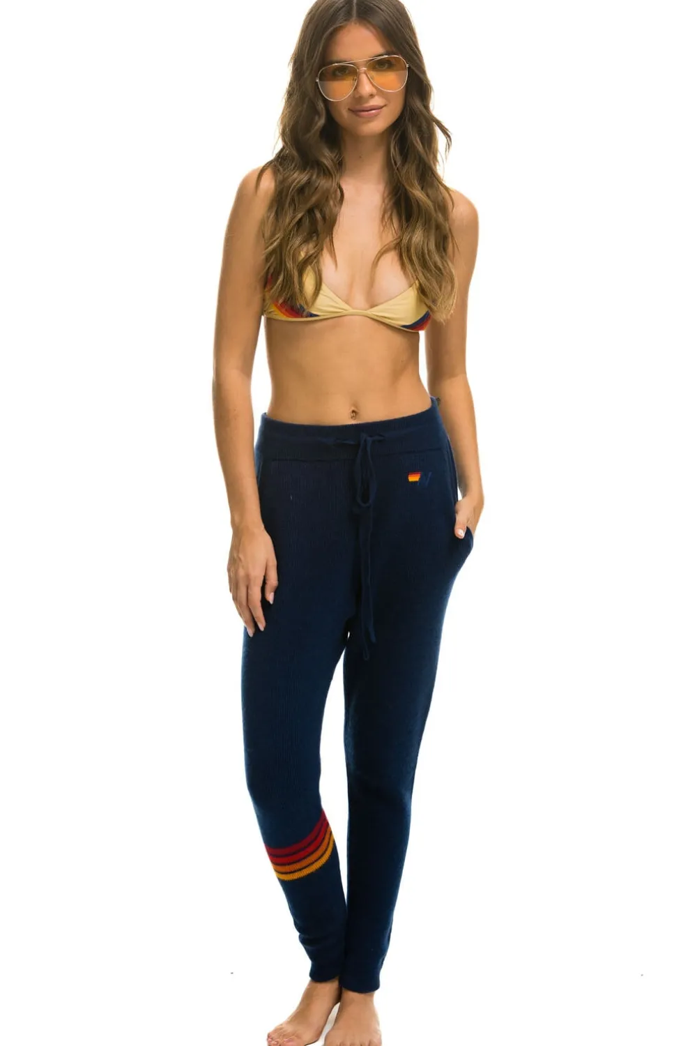 Sweatpants | Aviator Nation RAINBOW 4 STRIPE CASHMERE RELAXED FIT PANT - MIDNIGHT