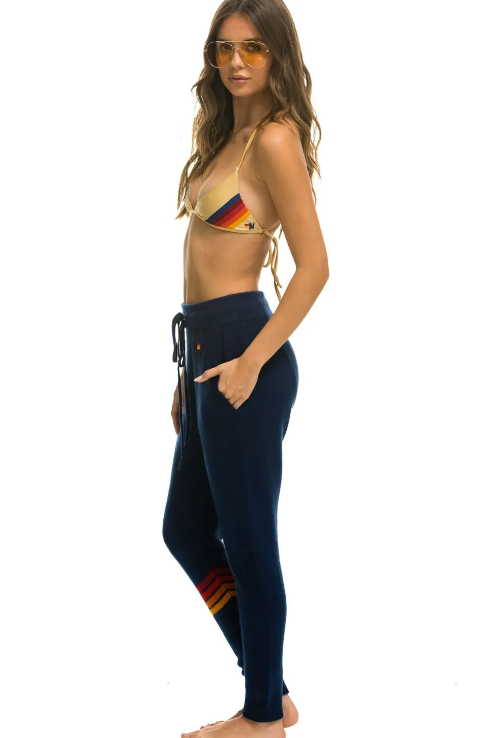 Sweatpants | Aviator Nation RAINBOW 4 STRIPE CASHMERE RELAXED FIT PANT - MIDNIGHT