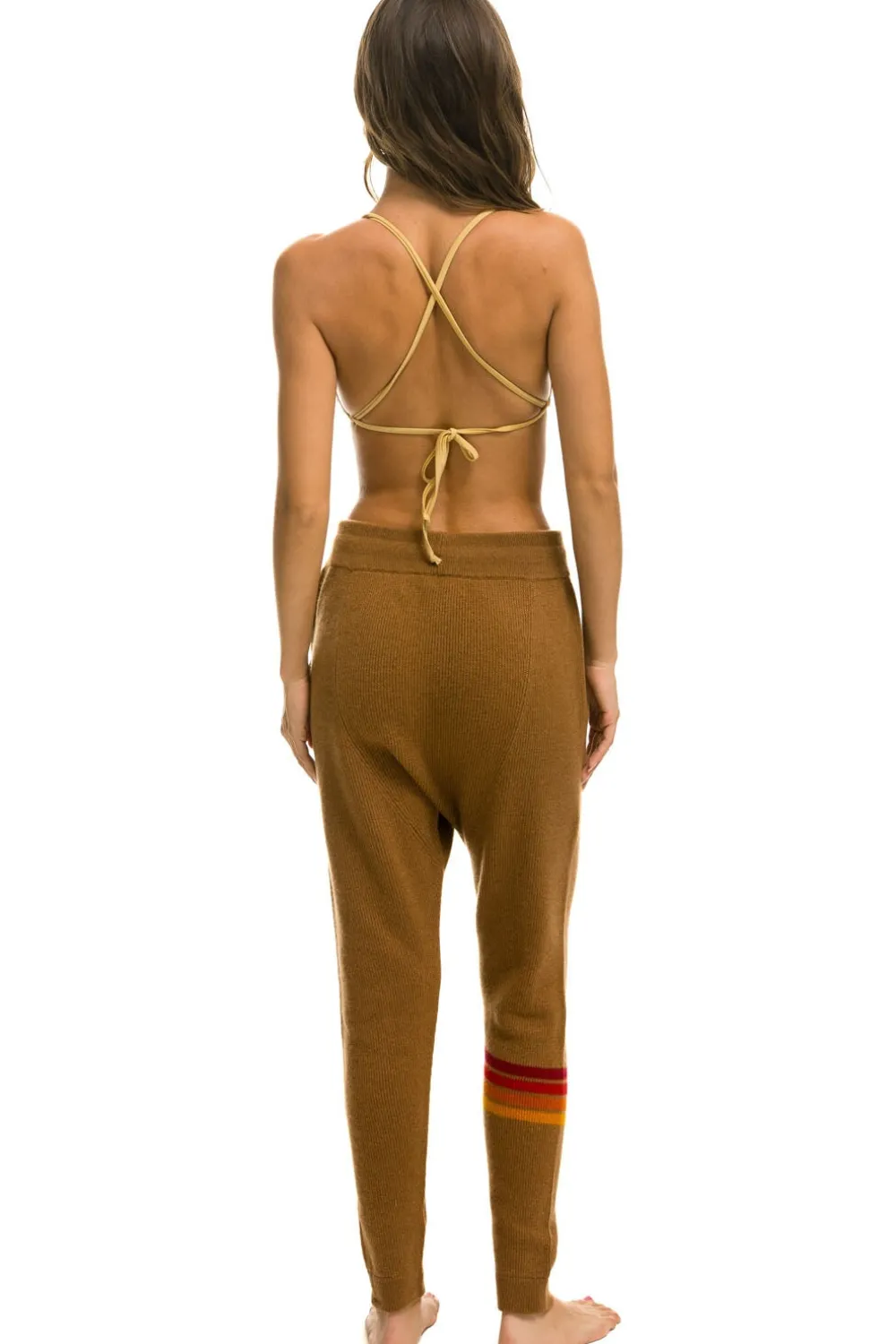 Sweatpants | Aviator Nation RAINBOW 4 STRIPE CASHMERE RELAXED FIT PANT - BUTTERSCOTCH