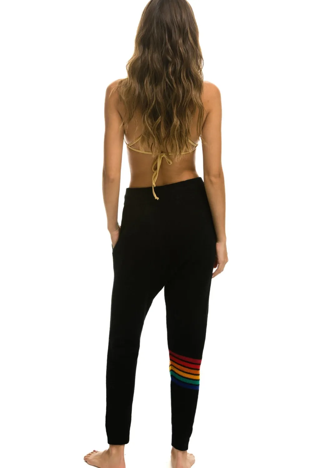 Sweatpants | Aviator Nation RAINBOW 6 STRIPE CASHMERE RELAXED FIT PANT - BLACK
