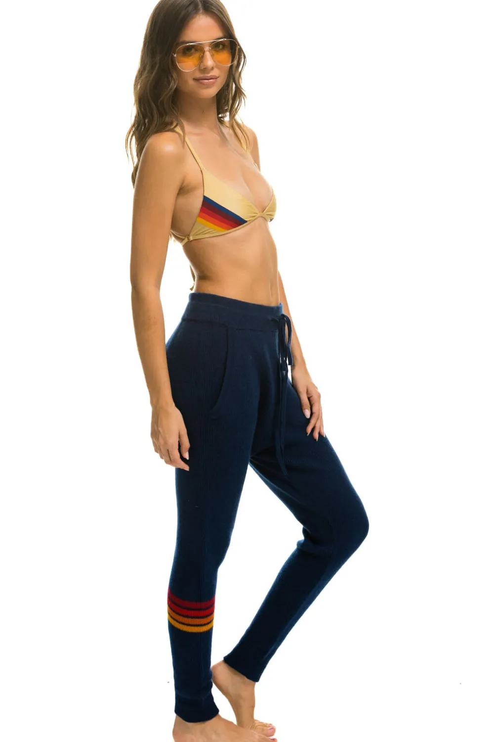 Sweatpants | Aviator Nation RAINBOW 4 STRIPE CASHMERE RELAXED FIT PANT - MIDNIGHT