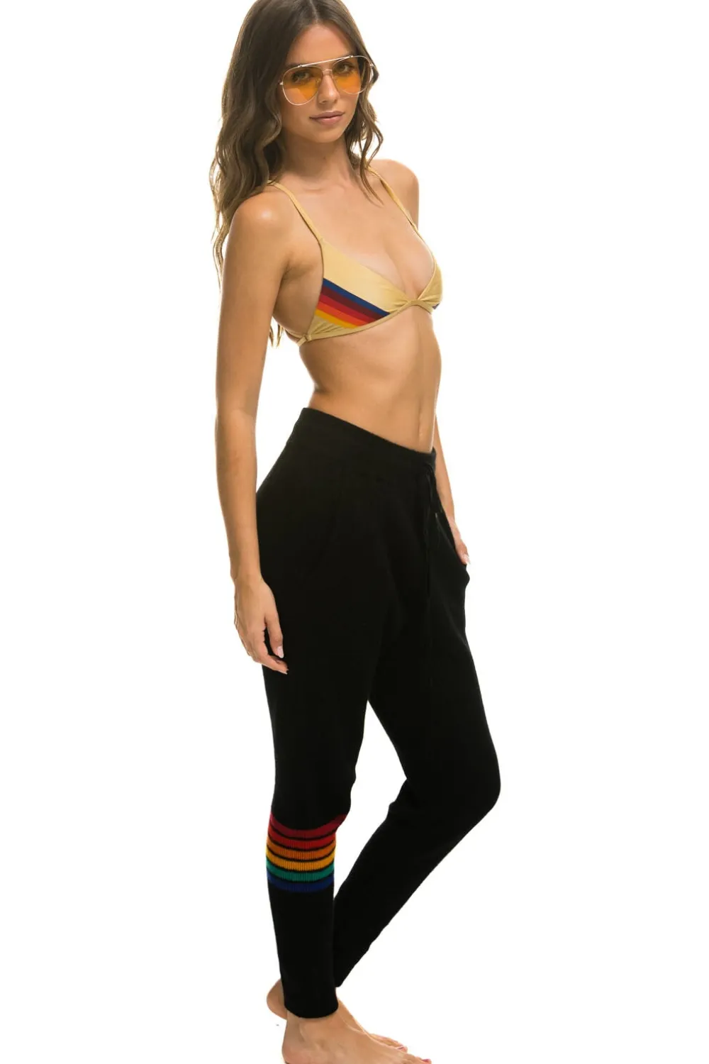 Sweatpants | Aviator Nation RAINBOW 6 STRIPE CASHMERE RELAXED FIT PANT - BLACK