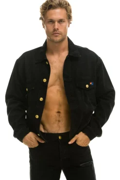 Denim | Denim | Aviator Nation RAINBOW BOLT OVERSIZED CROP DENIM JACKET - VINTAGE BLACK VINTAGEBLACK