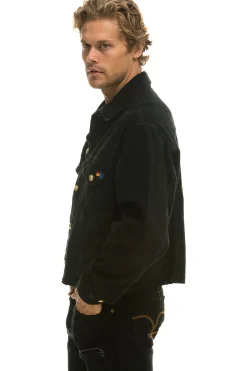 Denim | Denim | Aviator Nation RAINBOW BOLT OVERSIZED CROP DENIM JACKET - VINTAGE BLACK VINTAGEBLACK