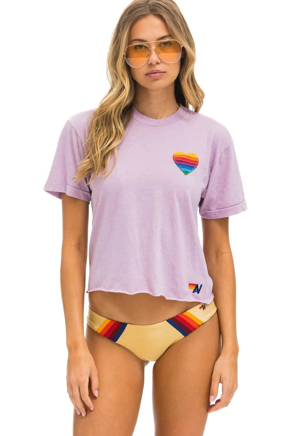 Boyfriend Tees | Tees | Aviator Nation RAINBOW HEART STITCH BOYFRIEND TEE - MAUVE