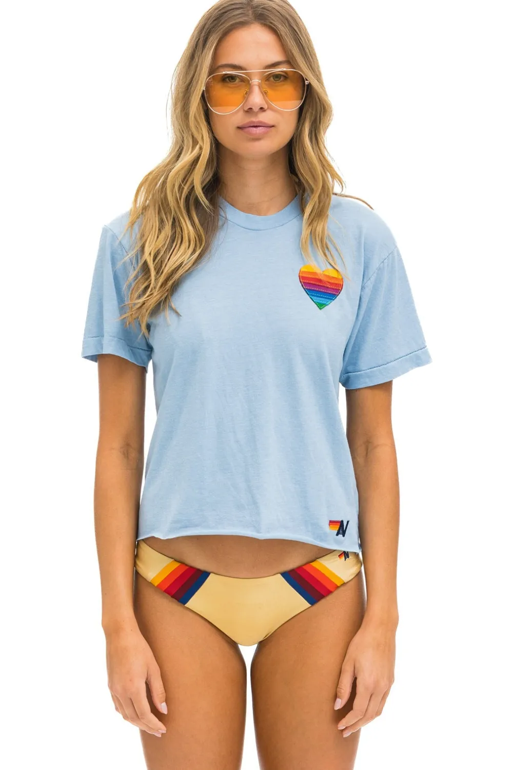 Boyfriend Tees | Tees | Aviator Nation RAINBOW HEART STITCH BOYFRIEND TEE - ICE