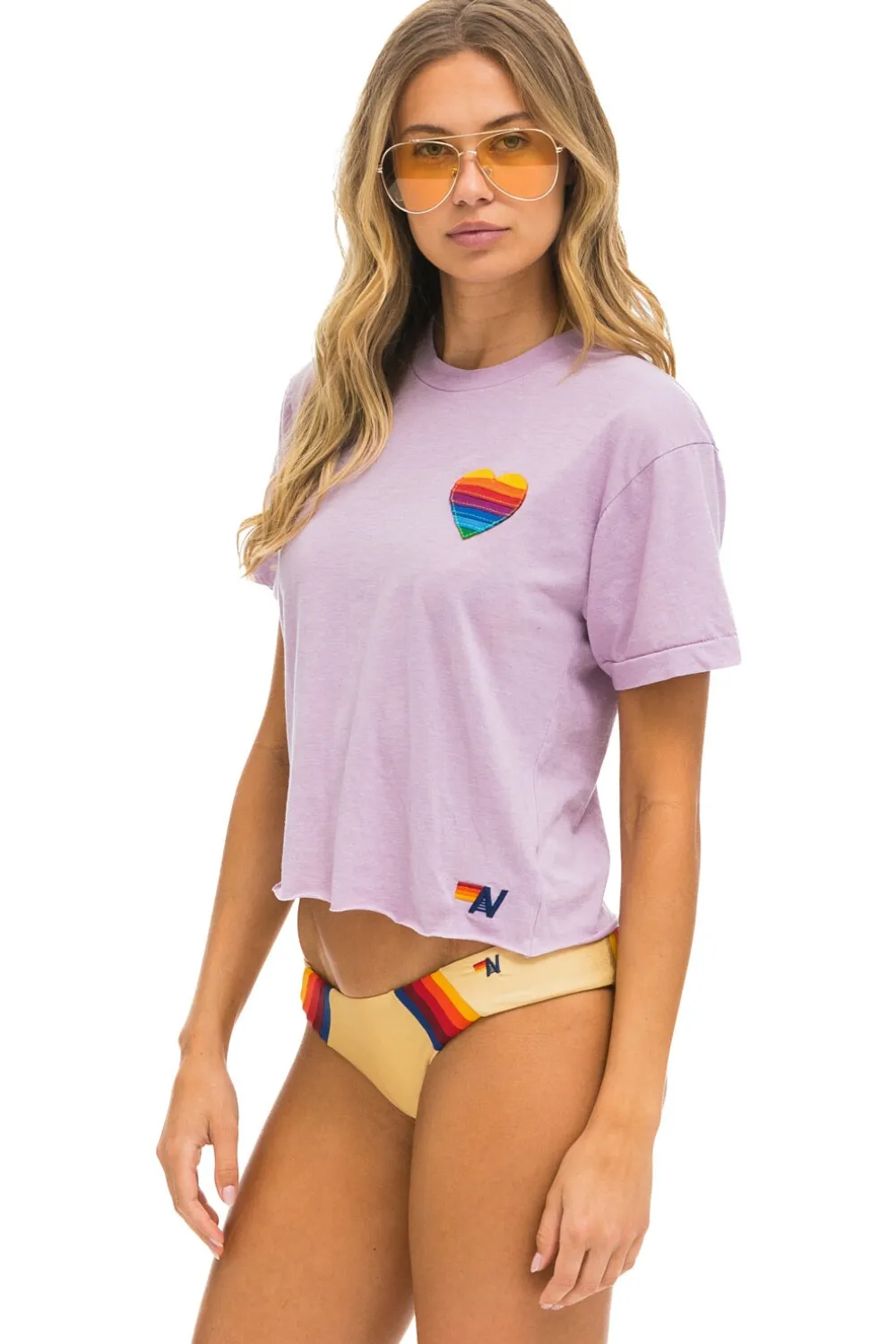 Boyfriend Tees | Tees | Aviator Nation RAINBOW HEART STITCH BOYFRIEND TEE - MAUVE