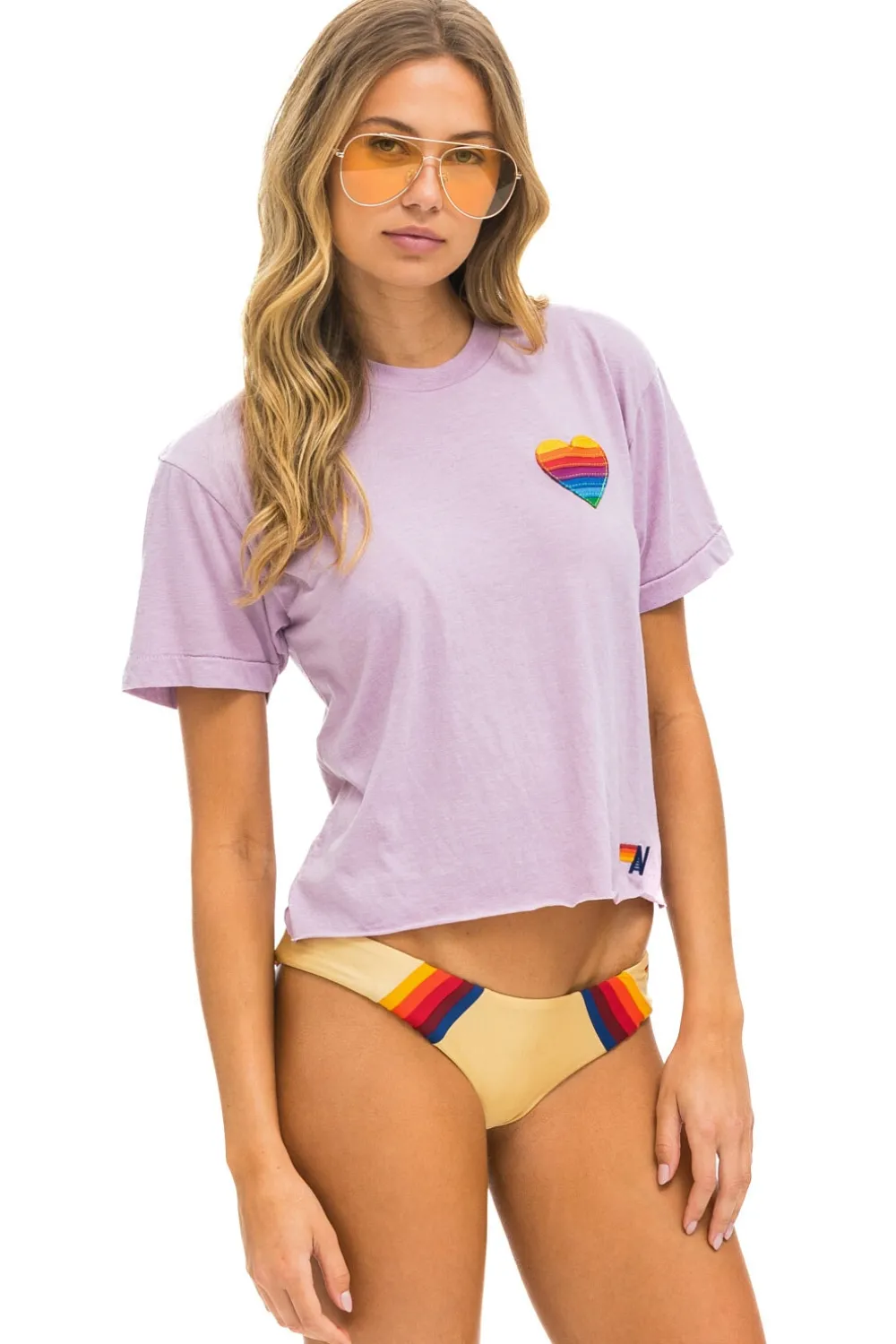 Boyfriend Tees | Tees | Aviator Nation RAINBOW HEART STITCH BOYFRIEND TEE - MAUVE