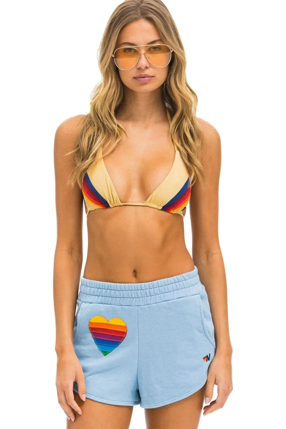 Shorts | Aviator Nation RAINBOW HEART STITCH LOUNGER SHORT - ICE