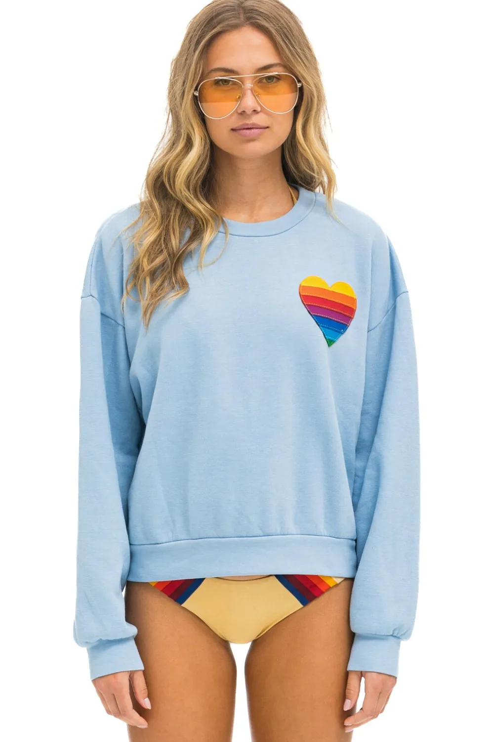 Sweatshirts | Sweatshirts | Aviator Nation RAINBOW HEART STITCH RELAXED CREW SWEATSHIRT - ICE