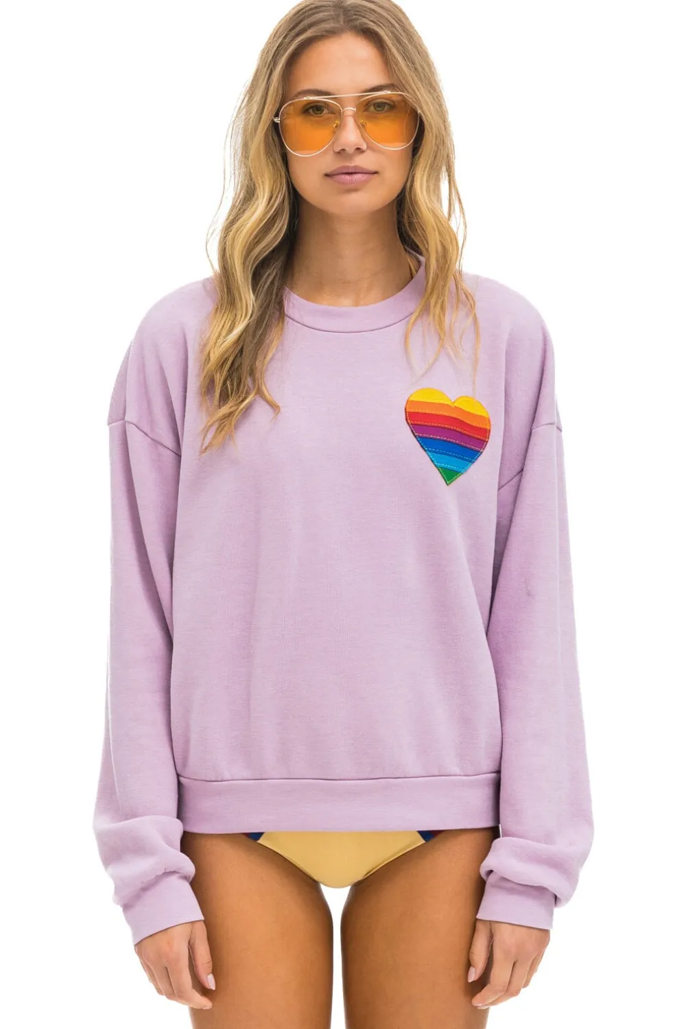 Sweatshirts | Sweatshirts | Aviator Nation RAINBOW HEART STITCH RELAXED CREW SWEATSHIRT - MAUVE