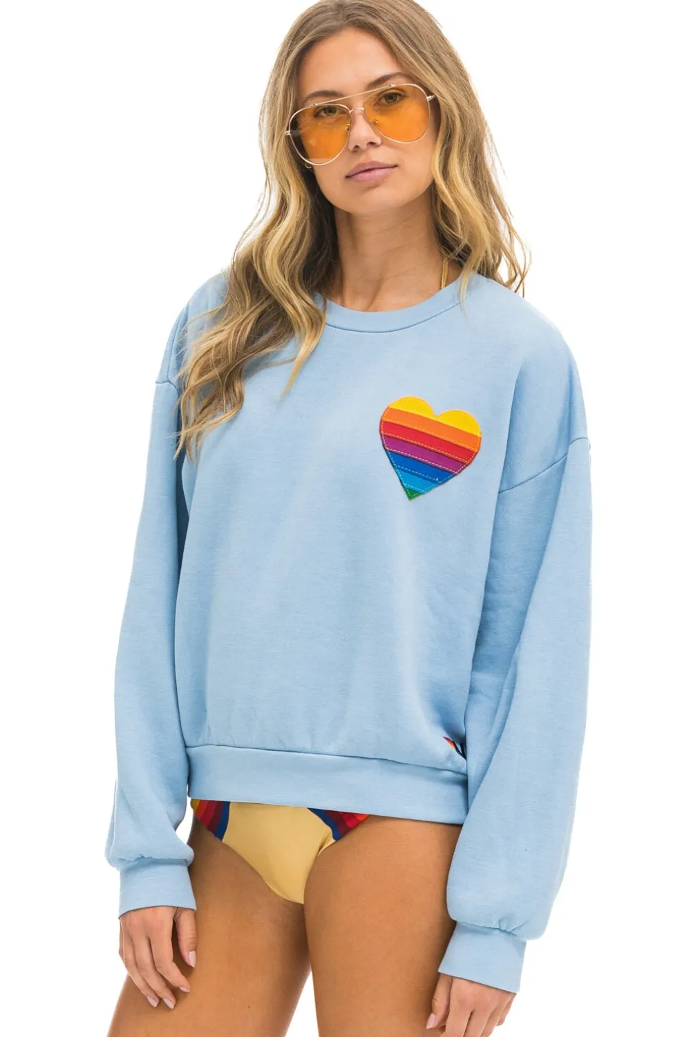 Sweatshirts | Sweatshirts | Aviator Nation RAINBOW HEART STITCH RELAXED CREW SWEATSHIRT - ICE
