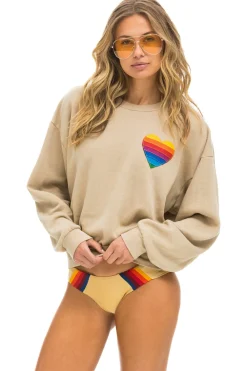 Sweatshirts | Sweatshirts | Aviator Nation RAINBOW HEART STITCH RELAXED CREW SWEATSHIRT - SAND
