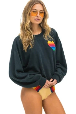 Sweatshirts | Sweatshirts | Aviator Nation RAINBOW HEART STITCH RELAXED CREW SWEATSHIRT - CHARCOAL