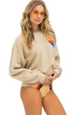 Sweatshirts | Sweatshirts | Aviator Nation RAINBOW HEART STITCH RELAXED CREW SWEATSHIRT - SAND