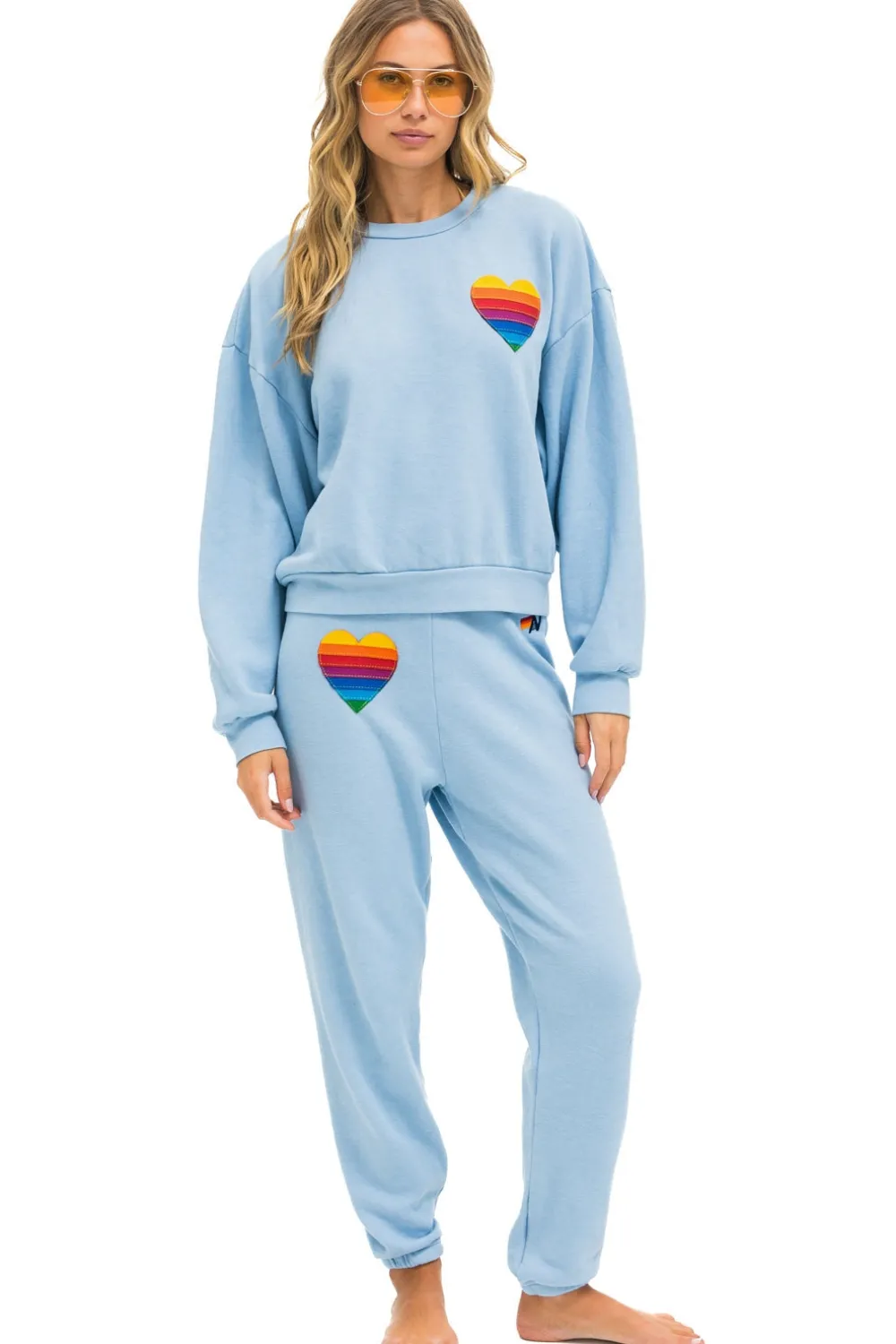 Sweatshirts | Sweatshirts | Aviator Nation RAINBOW HEART STITCH RELAXED CREW SWEATSHIRT - ICE