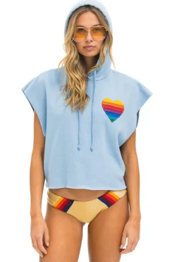 Hoodies | Aviator Nation RAINBOW HEART STITCH SLEEVELESS RELAXED CROPPED PULLOVER HOODIE - ICE