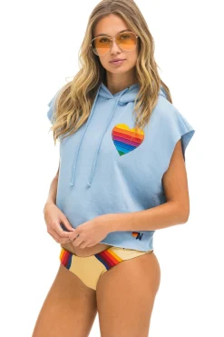 Hoodies | Aviator Nation RAINBOW HEART STITCH SLEEVELESS RELAXED CROPPED PULLOVER HOODIE - ICE