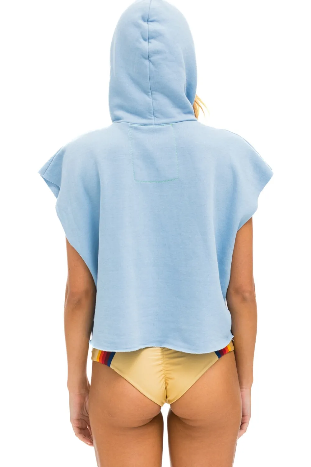 Hoodies | Aviator Nation RAINBOW HEART STITCH SLEEVELESS RELAXED CROPPED PULLOVER HOODIE - ICE