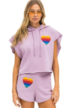 Hoodies | Aviator Nation RAINBOW HEART STITCH SLEEVELESS RELAXED CROPPED PULLOVER HOODIE - MAUVE