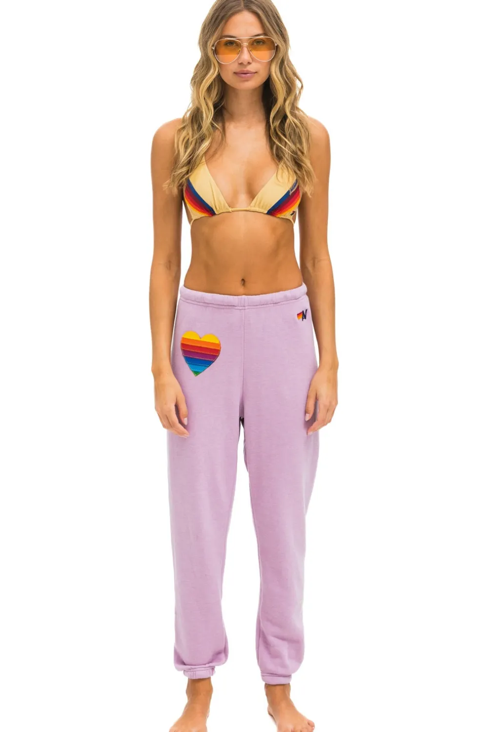 Sweatpants | Aviator Nation RAINBOW HEART STITCH SWEATPANTS - MAUVE