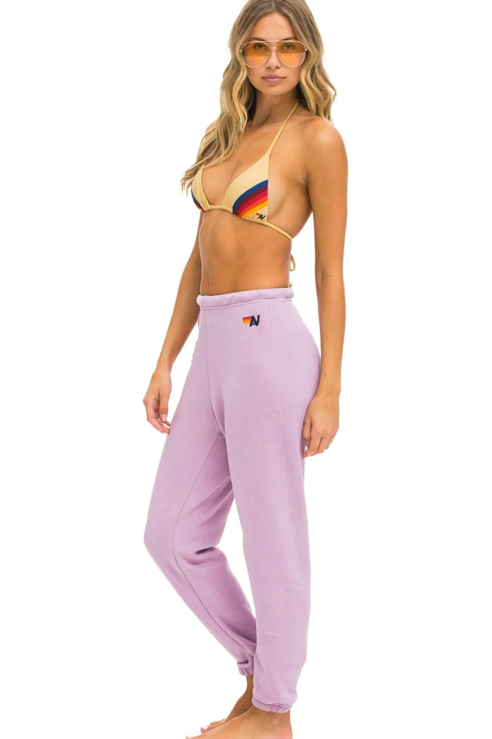 Sweatpants | Aviator Nation RAINBOW HEART STITCH SWEATPANTS - MAUVE