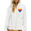 Hoodies | Hoodies | Aviator Nation RAINBOW HEART STITCH ZIP HOODIE W/ POCKETS - WHITE