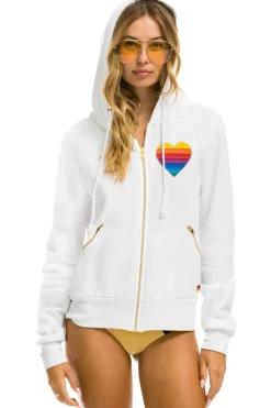 Hoodies | Hoodies | Aviator Nation RAINBOW HEART STITCH ZIP HOODIE W/ POCKETS - WHITE