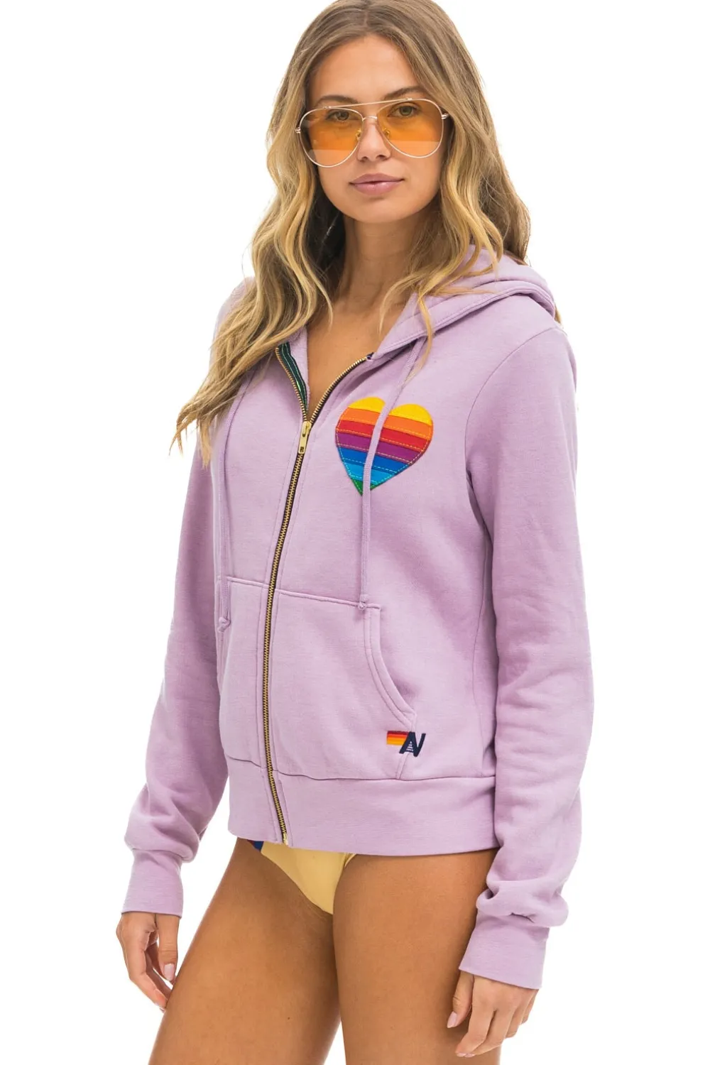 Hoodies | Hoodies | Aviator Nation RAINBOW HEART STITCH ZIP HOODIE - MAUVE