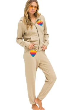 Hoodies | Hoodies | Aviator Nation RAINBOW HEART STITCH ZIP HOODIE - SAND