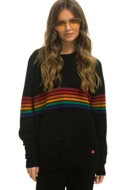 Sweatshirts | Aviator Nation RAINBOW STRIPE 6 UNISEX CASHMERE SWEATER- BLACK BLACKSweatshirtAviatorNation
