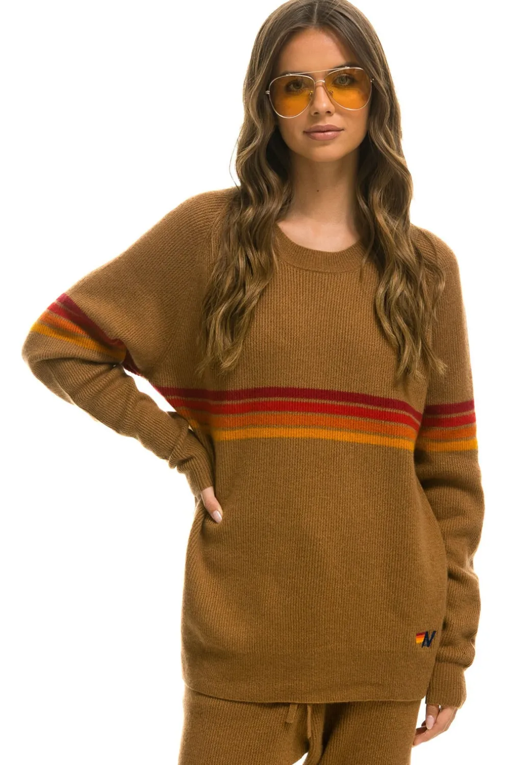 Sweatshirts | Aviator Nation RAINBOW STRIPE 4 UNISEX CASHMERE SWEATER - BUTTERSCOTCH
