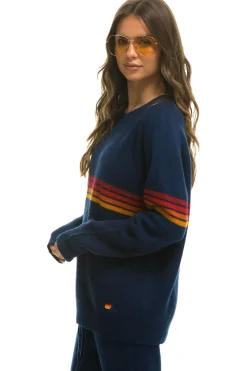 Sweatshirts | Aviator Nation RAINBOW STRIPE 4 UNISEX CASHMERE SWEATER - MIDNIGHT