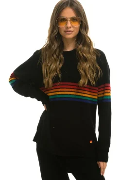 Sweatshirts | Aviator Nation RAINBOW STRIPE 6 UNISEX CASHMERE SWEATER- BLACK BLACKSweatshirtAviatorNation