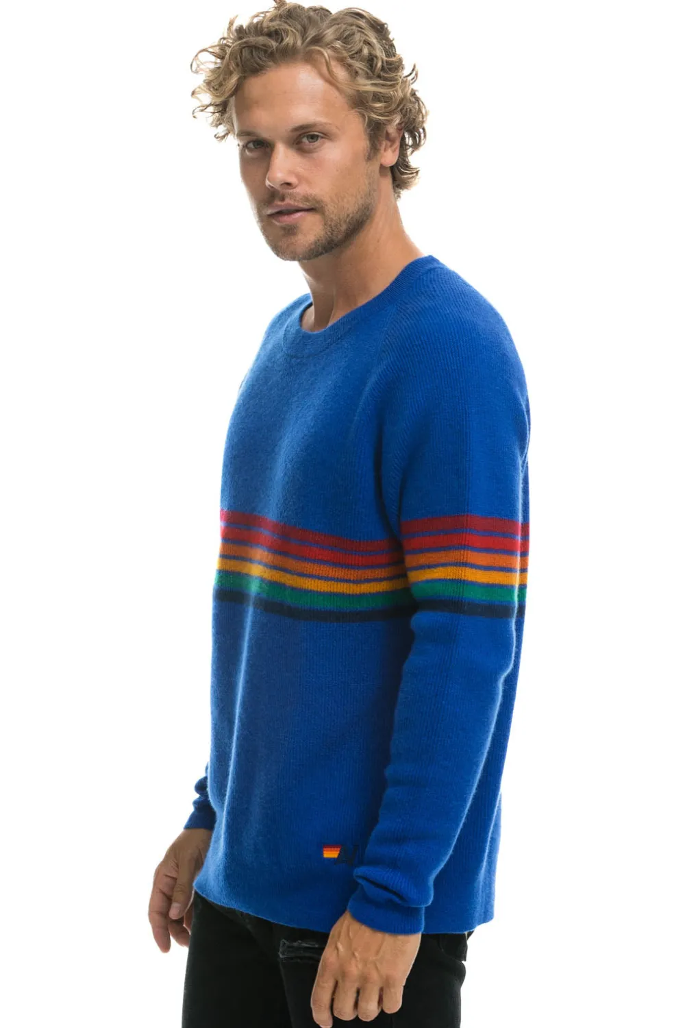 Sweatshirts | Aviator Nation RAINBOW STRIPE 6 UNISEX CASHMERE SWEATER- LAPIS LAPISSweatshirtAviatorNation