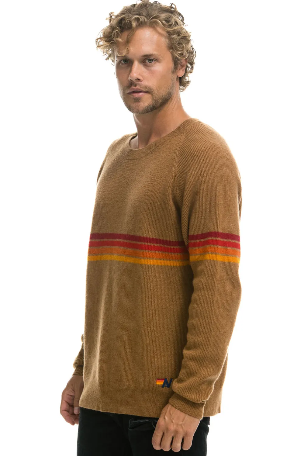 Sweatshirts | Aviator Nation RAINBOW STRIPE 4 UNISEX CASHMERE SWEATER - BUTTERSCOTCH