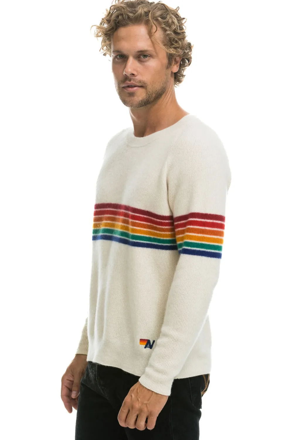 Sweatshirts | Aviator Nation RAINBOW STRIPE 6 UNISEX CASHMERE SWEATER- VINTAGE WHITE VINTAGEWHITESweatshirtAviatorNation
