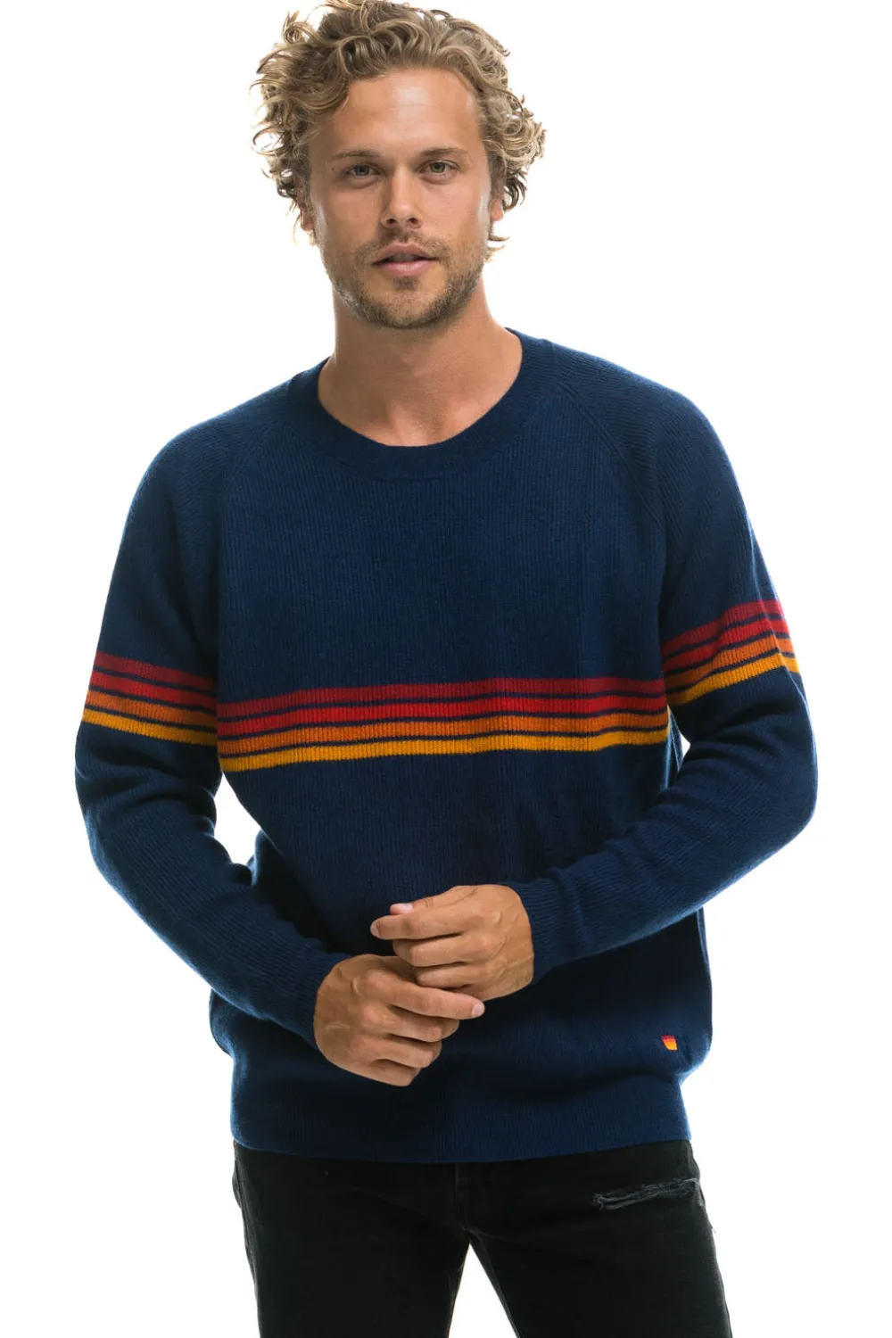 Sweatshirts | Aviator Nation RAINBOW STRIPE 4 UNISEX CASHMERE SWEATER - MIDNIGHT