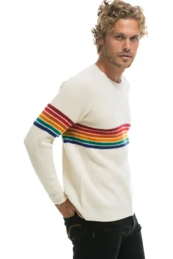 Sweatshirts | Aviator Nation RAINBOW STRIPE 6 UNISEX CASHMERE SWEATER- VINTAGE WHITE VINTAGEWHITESweatshirtAviatorNation